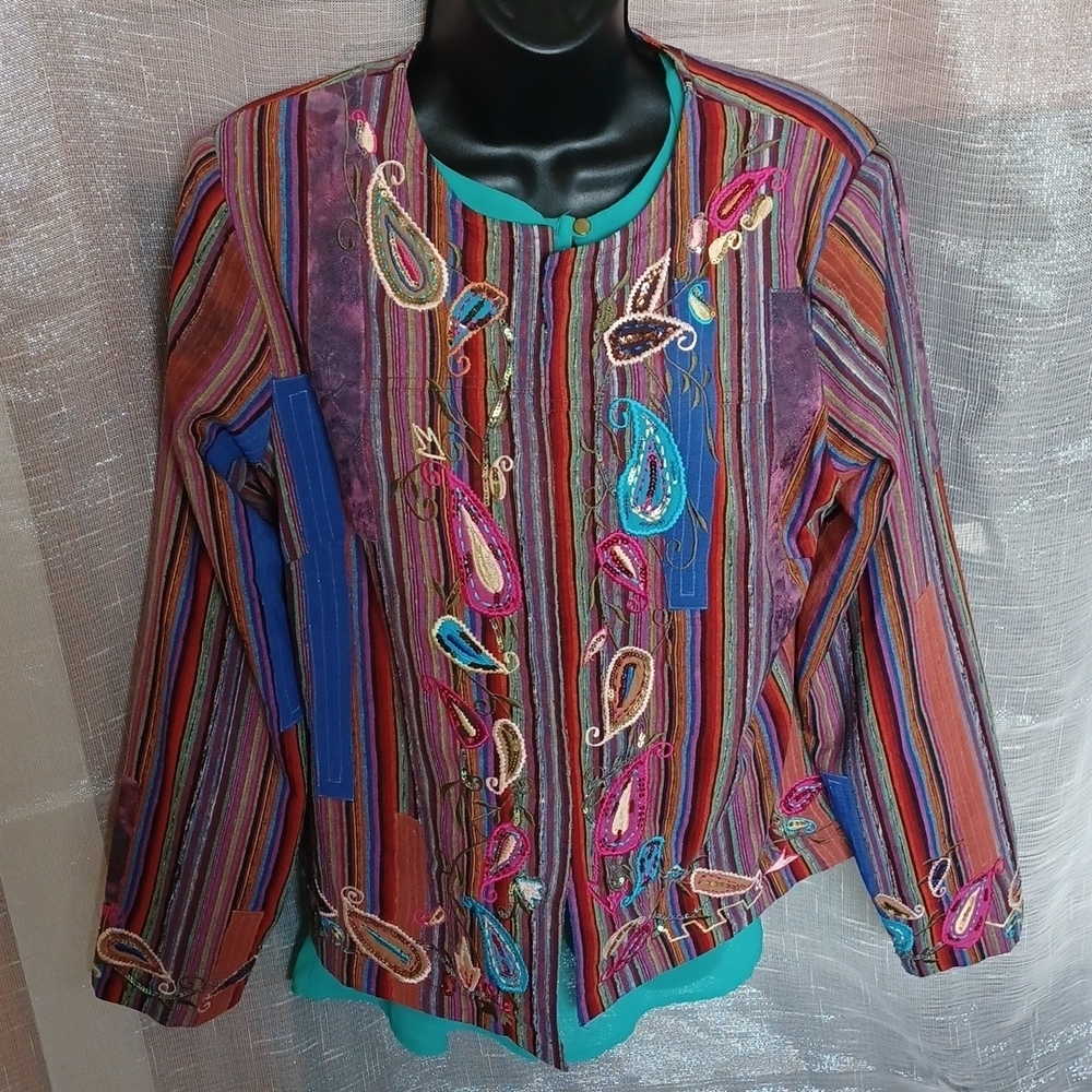 National Geographic 100% Silk Sequin Open Jacket/Blazer Women's Size M